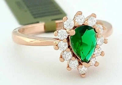 LAB  1.10 Cts EMERALD & WHITE SAPPHIRE RING 14K ROSE GOLD PLATED - NEW WITH TAG - Image 1 of 4