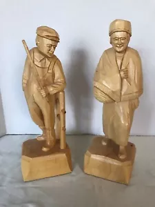 Vtg Old Couple Paul Caron Saint Jean de Port-Joly Wood Carving Farmer & Wife - Picture 1 of 4