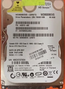 ⭐️⭐️⭐️⭐️⭐️ HDD Hard Drive SATA Laptop 2.5" WD800BEVS-22RST0 80GB 442010-ABC - Picture 1 of 3