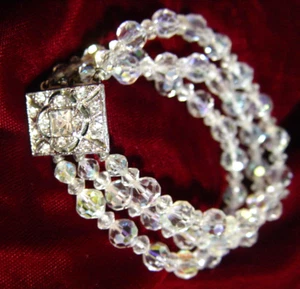 50's Crystal Bracelet 3 Strand Rhinestone Clasp Faceted Beads 7"/4 DANCING FUN! - Picture 1 of 5