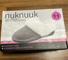 Nuknuuk Leather Slippers With Sheepskin Lining (Size US 11 W) - Grey New In Box