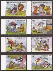 Maldivas - Fábulas de Esopo de Disney 1990 - Juego de 8 estampillas -13e-474 - Imagen 1 de 1