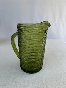Vintage Soreno Green Glass Juice Pitcher 7” Tall Anchor Hocking Avocado - Picture 1 of 8
