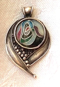 Vintage Artisan Marilyn Druin Sterling Enamel Pendant - Early Work, Signed - Picture 1 of 9