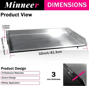 Minneer 32"x18" Stainless Steel Flat Top Griddle for BBQ Grill Stove w/2 Handles