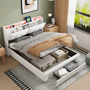 Polsterbett 140x200cm Doppelbett Stauraumbett Jugendbett Bettgestell mit USB LED - Bild 1 von 12