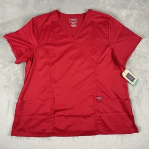Cherokee Workwear Scrub Top Women's 3XL Red Shirt Revolution Pockets NWT - Picture 1 of 10