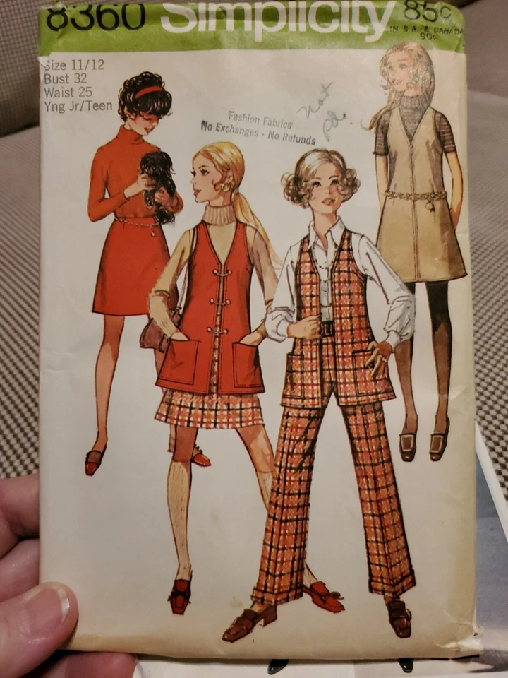 Vtg 60s SEWING PATTERN SIMPLICITY 8360 Mini Skirt Dress Tunic Vest Pant Sz 11-12