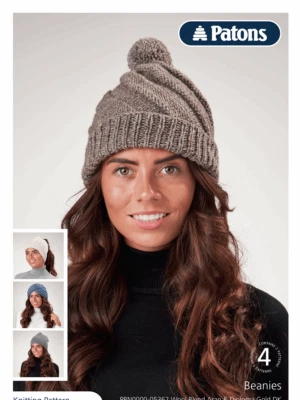 PATONS KNITTING PATTERNS X4 HATS,BEANIES & TURBAN –  WOOL BLEND ARAN AND DIPLOMA - Image 1 of 4