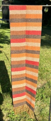 Eddie Bauer Wool/Cashmere knit scarf orange brown tan Geometric Fringe 75x10 - Image 1 of 3