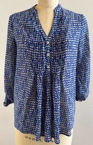 Anthropologie HD In Paris Women's Size 4 Blue White Shirt Top EUC Chevron - Picture 1 of 5