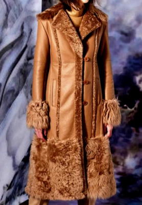 J. MENDEL Shearling Fur Leather Fall 2019 Runway Camel Dress Coat US 4 6 / SMALL - Image 1 of 4