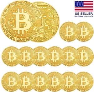 15 Pcs Physical Bitcoin Coins Commemorative 24K Gold Plated Bit Coin Collectible - Picture 1 of 8