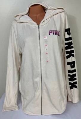Sudadera con Capucha Victorias Secret Rosa Gráfico Gran Tamaño Crema Talla Grande Logo Alto-Bajo Foto 1 de 3