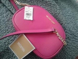 NWT Michael Kors Jet Set  Small Pebbled Leather Oval Camera Crossbody Bag CERISE - Picture 1 of 10