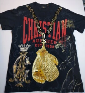 Christian Audigier Shirt Herren M Gold Kette Boxen Bedazzled Graphic Tee Y2K Z1 - Bild 1 von 16