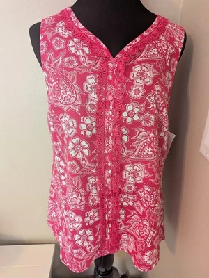 NWT Coral Bay Sz. S Lace Placket Sleeveless Floral Top - Image 1 of 4