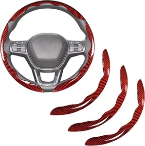 Carbon Fiber Steering Wheel Cover 3-Piece Clip-on (Red) for Car Interior Upgrade - Foto 1 di 5