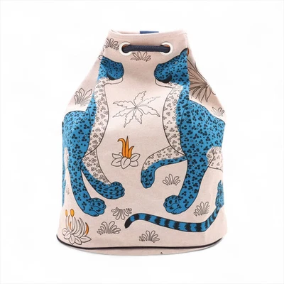 Hermès Beach Bag Toile H Beige x blue Silver Metal Fittings Léopard - Image 1 of 4