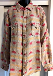 Ryan Michael Mens Western Shirt Snap Long Sleeve Southwest Aztec Beige - Sz XXL - Picture 1 of 8