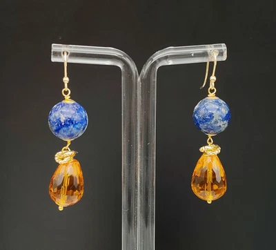 Orecchini donna pendenti goccia argento 925 lapislazzulo blu quarzo monachella - Immagine 1 di 4