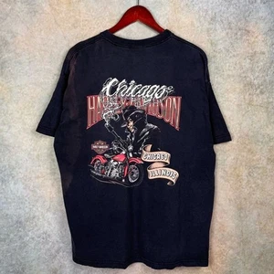 VTG Harley Davidson Biker T Shirt Sz XL Black Chicago Mobster Mafia Crime Fade - Picture 1 of 11