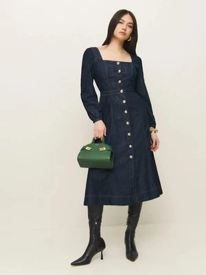 New Reformation Celeste Denim Maxi Dress by Anthropologie size 4 Blue NWT - Image 1 of 4