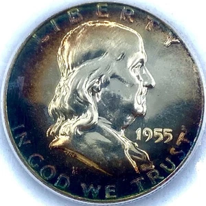 PCGS 1955 PR 66 PLATA FRANKLIN MEDIO DÓLAR 50C tonificado - Imagen 1 de 3