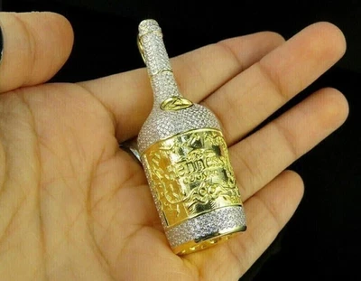 2.20Ctw Simulated Diamond Dipped Hennessey Bottle Pendant 14K Yellow Gold Plated - Image 1 of 4