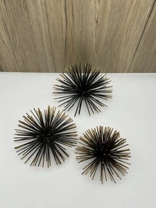 Gold Atomic Metal Starburst Wall Decor 3 Piece Set Sea Urchin MCM Metal - Picture 1 of 5
