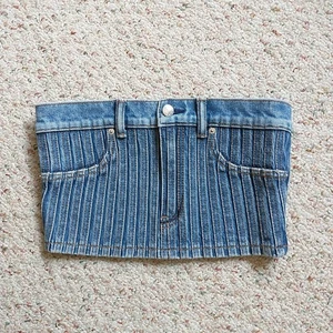 Alexander Wang Crop Top Bandeau Bustier 4 BlueDenim Strapless ZipButton Designer - Picture 1 of 15