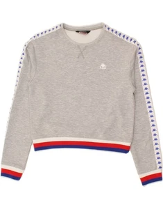 KAPPA Womens Crop Graphic Sweatshirt Jumper UK 12 Medium Grey Polyester BB03 - Picture 1 of 4