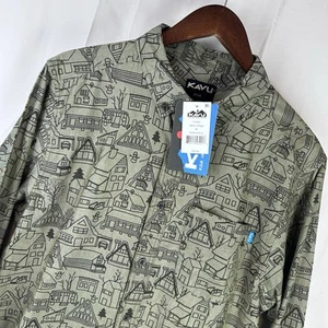 Kavu Liden Alpine Village Mens Medium Long Sleeve Button Down All Over Print $75 - Picture 1 of 11