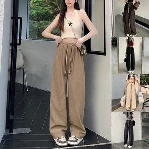 Straight Leg Pants for Women with Double Drawstring and Corduroy Fabric - Picture 1 of 43