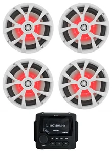 MB Quart GMR-LED Marine/Boat Receiver w/Bluetooth/USB+(4) 8" White LED Speakers - Picture 1 of 12