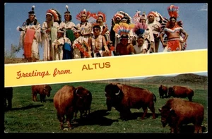 Postcard Greetings from Altus, Oklahoma with Indians and Buffalo - Picture 1 of 2