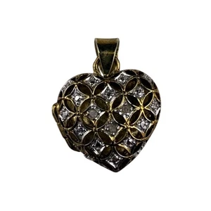 Heart Shaped 925 Sterling Silver Gold Tone Filigree Locket Pendant Adorned - Picture 1 of 5