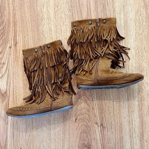 Mudd Brown Suede Fringe Moccasin Boots  - Picture 1 of 10