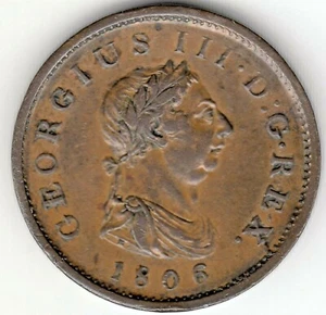 2 x 1806 GREAT BRITAIN COPPER COINS 1x PENNY GRADES aEF & 1x HALFPENNY GRADES gF - Picture 1 of 8