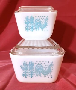 Vintage Retro Pyrex Amish Butterprint 502 und 501 Kühlschrank Geschirr mit Deckel - Bild 1 von 14
