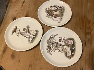 KATE GREENAWAY ALMANACK 3 Pc PLATE SET LITHOGRAPH HAND COLORED 7” - Picture 1 of 4