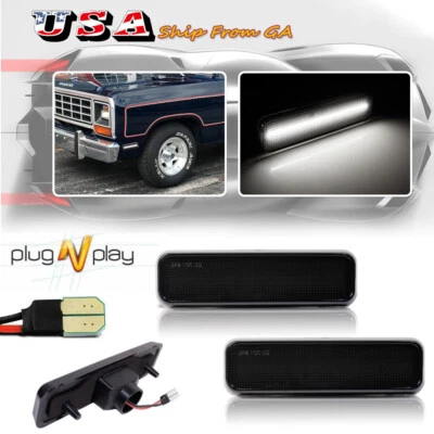 Lente fumê 2 peças branca LED luzes indicadoras frontais para Dodge D100 D150 D250 - Imagem 1 de 4