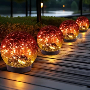 Solar Globe Lights Outdoor Waterproof-Solar Balls for Garden-Cracked Glass Ball - Picture 1 of 12