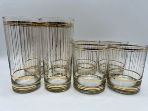 Set 8 Culver Vintage Gold Striped 12oz Rocks & Highball Devon MCM Barware - Picture 1 of 11