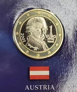 2002 1€ AUSTRIA MOZART 1 EURO BIMETAL COIN BU - Picture 1 of 4