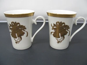 Lot 2 Mikasa Fine China Happy Bells Gold Gilt Christmas Holiday 10 oz Mug Cup - Picture 1 of 9