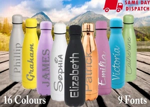 Personalised Water Bottle 500ml Stainless Steel Insulated Vacuum Chilly Flasks - Picture 1 of 20