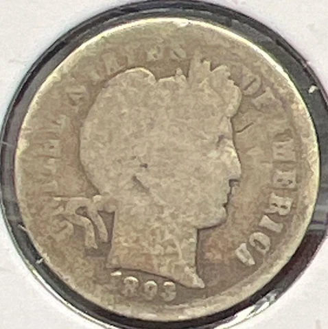1893-O BETTER DATE BARBER SILVER DIME CIRCULATED..ACTUAL COIN #C12752 Cover
