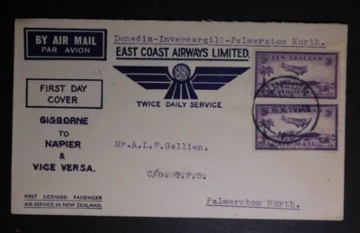 1936 Dunedin New Zealand First Flight Airmail Cover FFC To Palmerston North - image 1 of 2