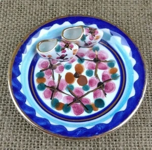 Vintage Majolika Schmuck Ring Schale Holland mit Klompen Dutch Schuhe blau rosa  - Bild 1 von 8